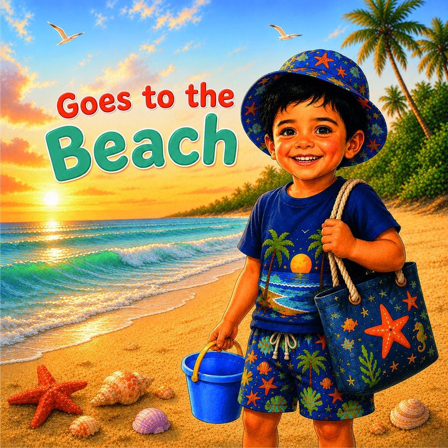 Beach Story - the illustrated cover before personalisation